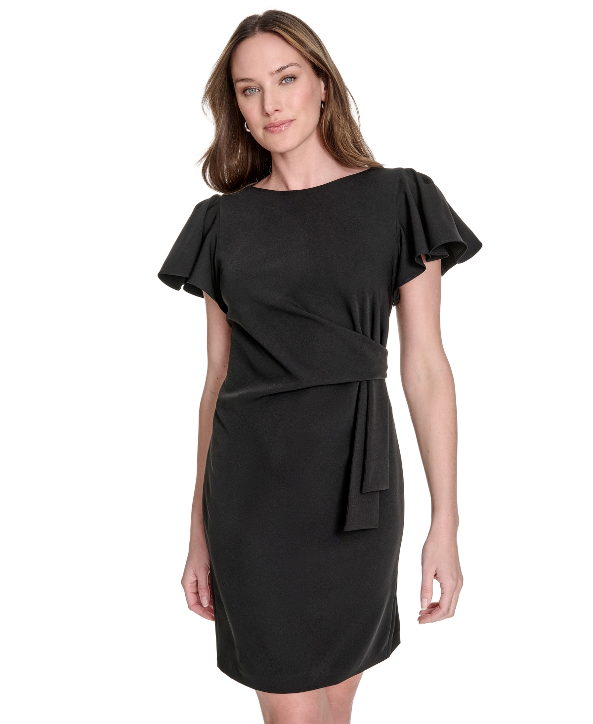 Tommy Hilfiger Women's Flutter-sleeve Side-drape Dress