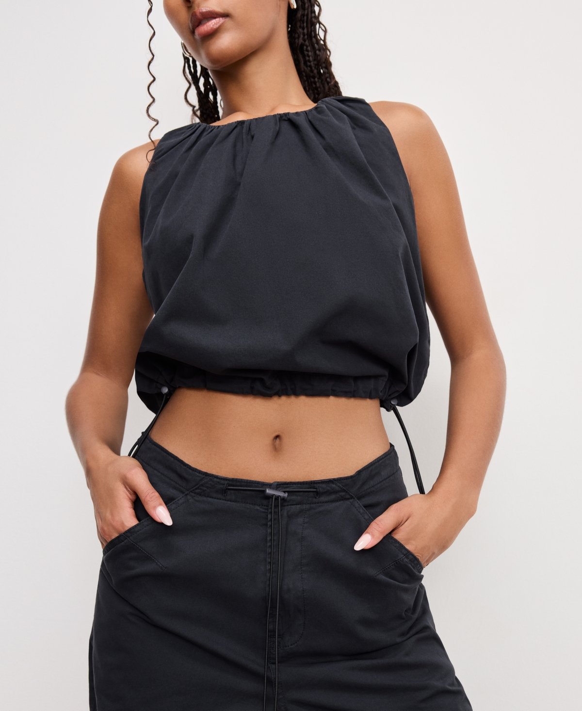 GOOD AMERICAN WOMEN'S COTTON TWILL DRAWCORD-HEM PARACHUTE PANTS 
