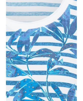 Women's Striped and Foliage Print T-Shirt