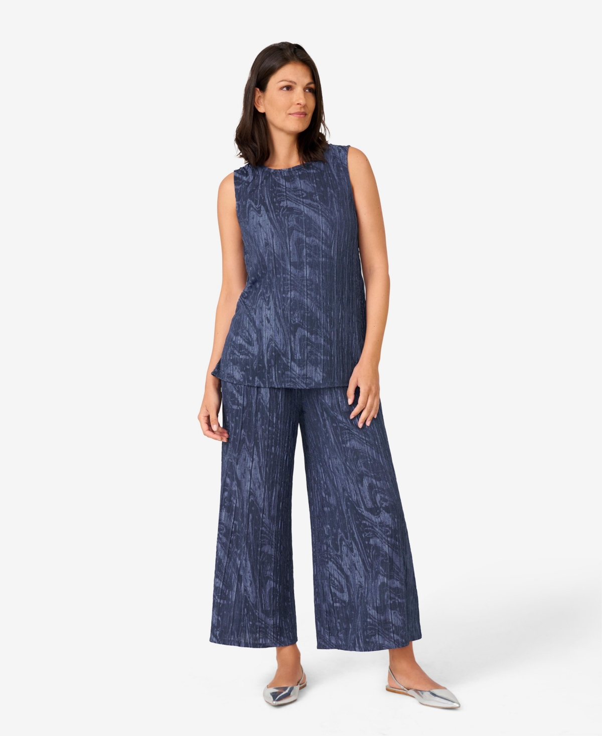 Women's Jacquard Sleeveless Tunic with Pant Matching Set - Sargasso sea