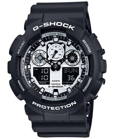 G-Shock Men's Analog-Digital Black and White Black Bracelet Watch 55x51mm GA100BW-1A