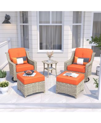 5 Piece Outdoor Patio Furniture Set,Wicker Conversation Set with Swivel Rocker Chairs,Ottomans and Side Table for Outside Porch Balcony Backyard