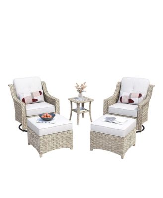 5 Piece Outdoor Patio Furniture Set,Wicker Conversation Set with Swivel Rocker Chairs,Ottomans and Side Table for Outside Porch Balcony Backyard