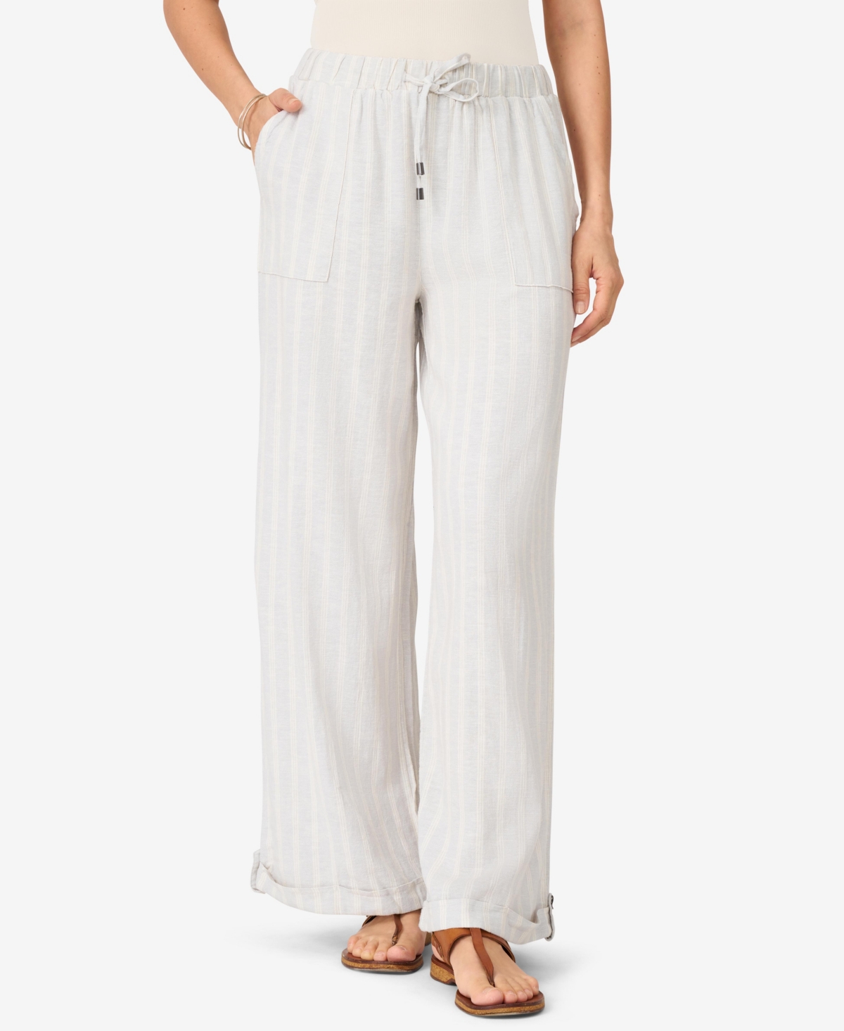 Women's Linen Blend Crop Pant - Heather and white three strike