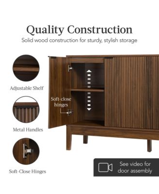 4-Door Reeded Storage Cabinet w/ Soft-Close Doors, Multipurpose Accent Furniture