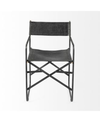 Metal Frame Dining Arm Chair with Leather Seat and Open Back Design