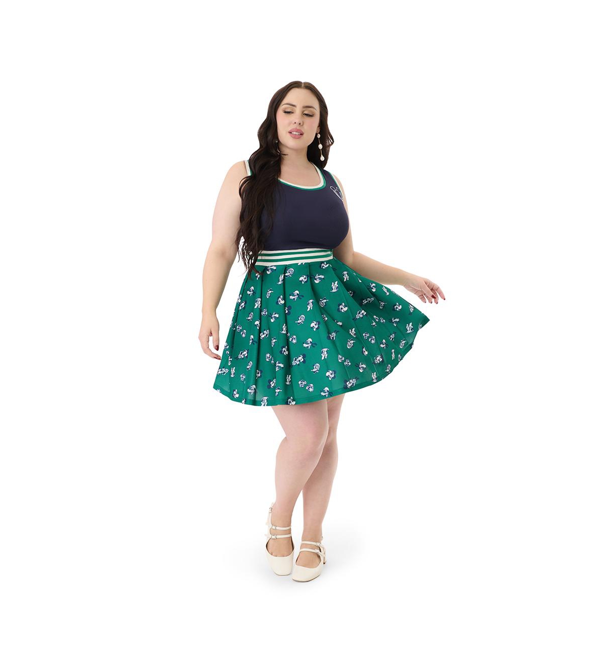 Plus Size Pleated Tennis Dress - Navy green mickey