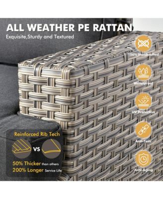 13 Piece Outdoor Patio Furniture Sets with Fire Pit Table,All Weather Wicker Sectional Sofa with Extra Deep Patio Swivel Chairs and Solar PoweRed Coffee Table for