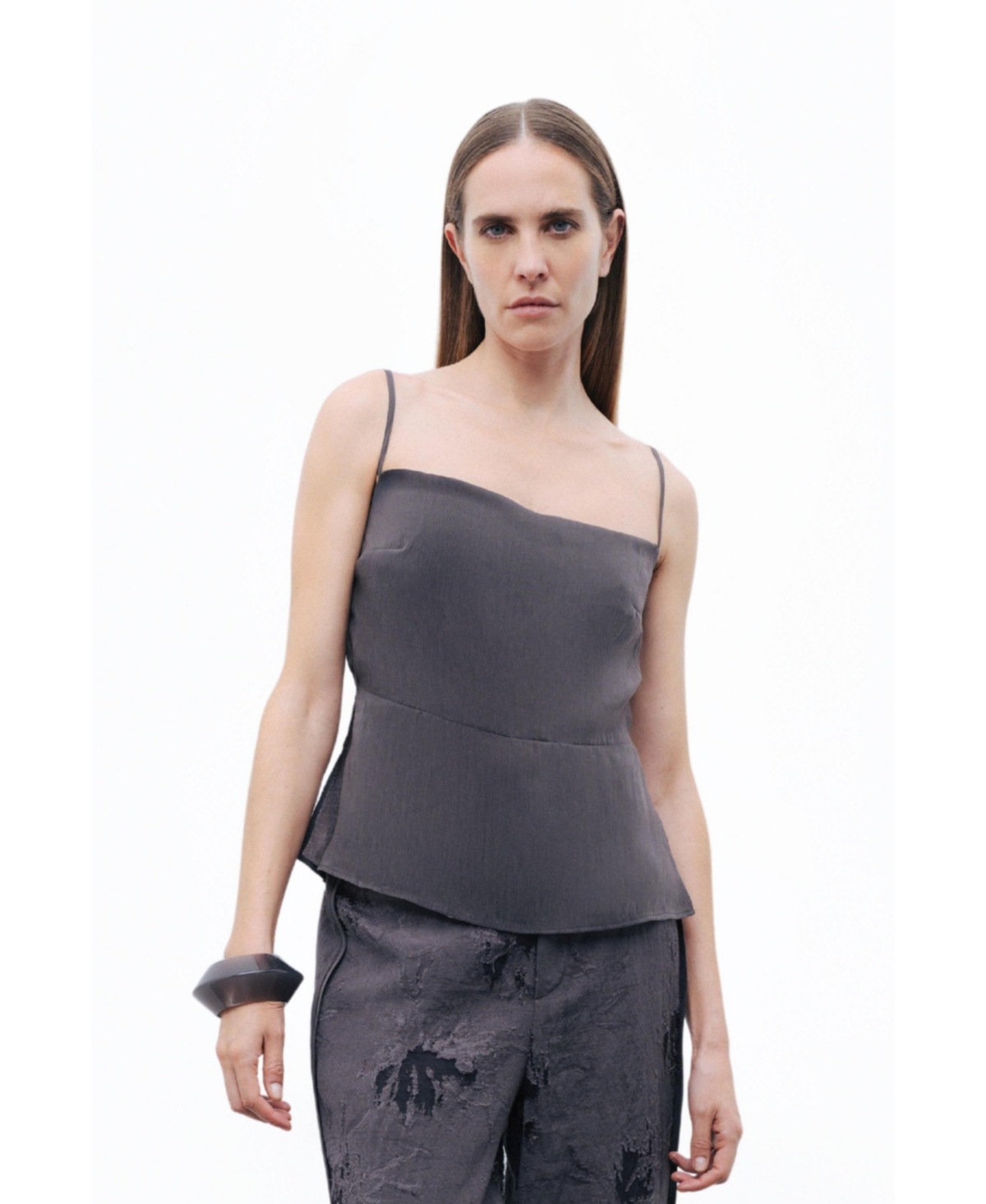 Women's Slit Strap Blouse - Anthracite