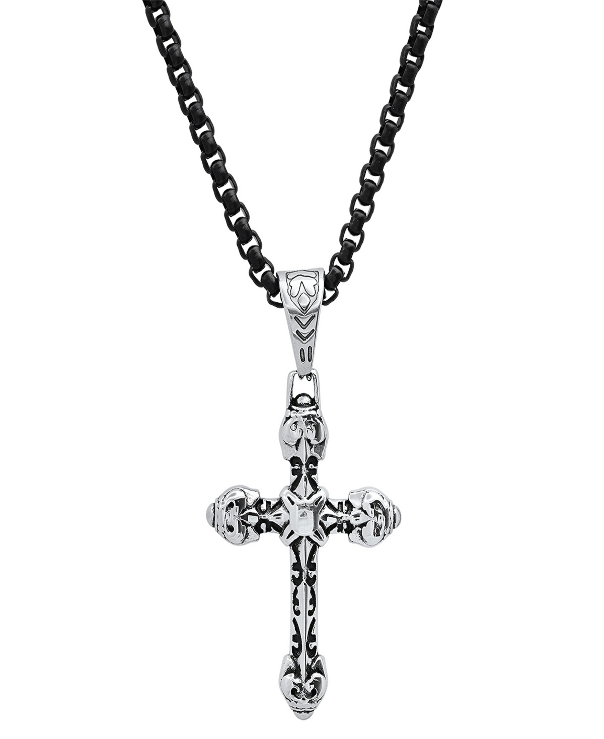 Men's Black Ip and Stainless Steel Accented Cross Pendant Necklace - Silver
