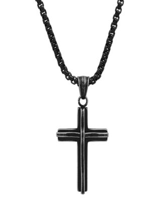 Steeltime Men's Black IP Stainless Steel Cross Pendant Necklace