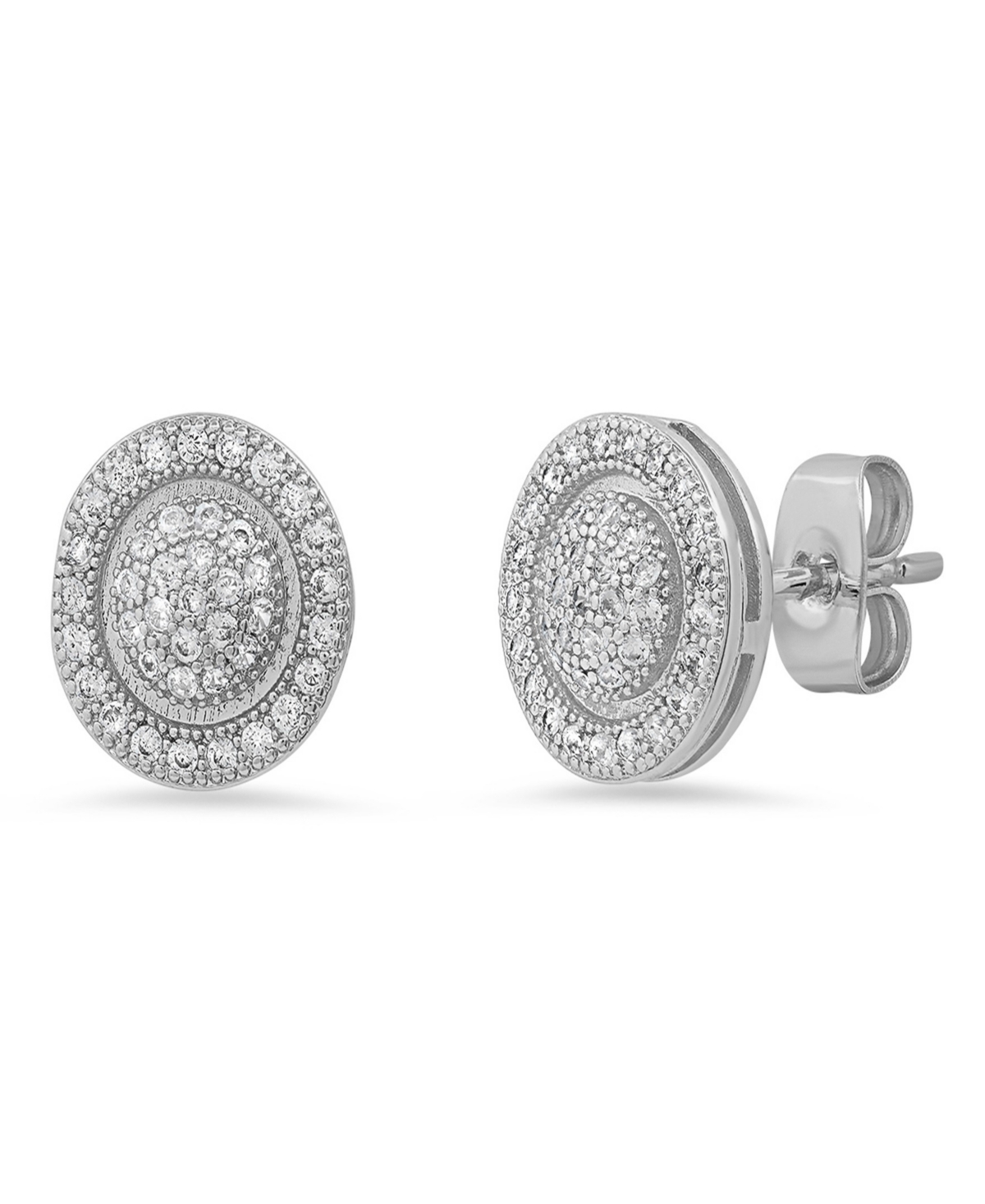 Women's Brass Simulated Diamonds Round Stud Earrings - Gold