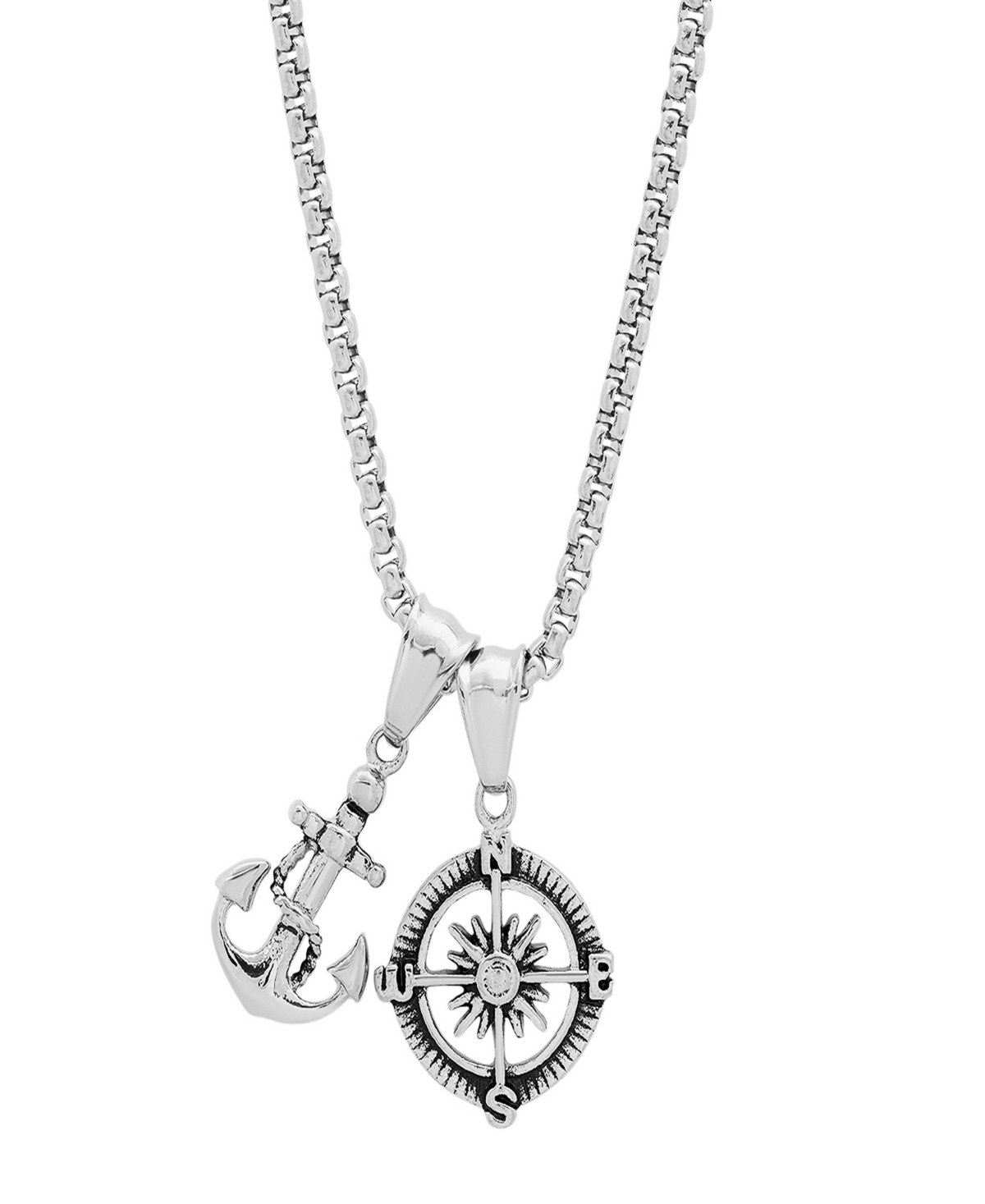 Men's Anchor and Compass Pendant Necklace - Silver