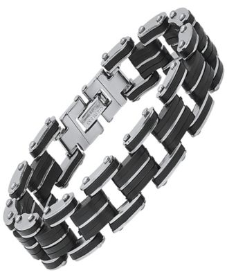 Steeltime Mens Stainless Steel and Black Rubber Bicycle Chain Bracelet 10690₽