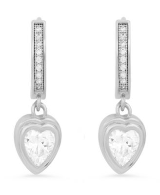 Steeltime Womens Brass Simulated Diamonds Dangling Charm Heart Huggie Earrings 12390₽