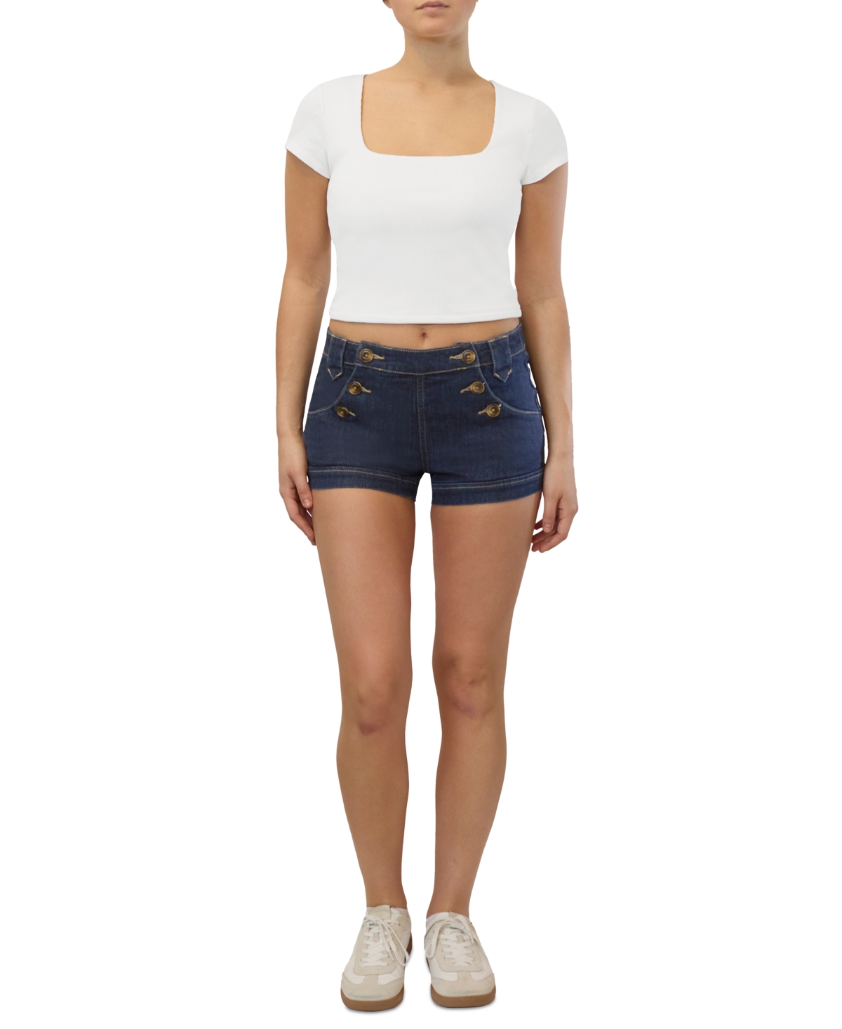 Juniors' Mid-Rise Button-Side Sailor Shorts - White