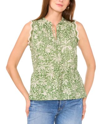 Женский вязаный топ с баской на подоле и цветочным принтом от Vince Camuto