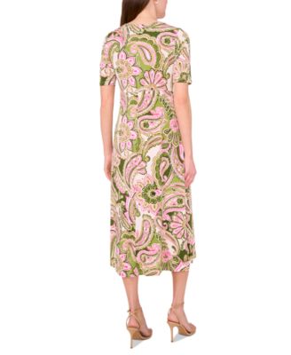 Женское миди-платье с V-образным вырезом и коротким рукавом с принтом от MSK