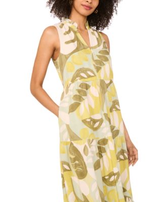 Женское многоярусное платье с оборками и разрезом на шее от Vince Camuto