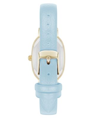 Women's Quartz Oval Light Blue Polyurethane Leather and Gold-Tone Metal Alloy Watch, 23mm