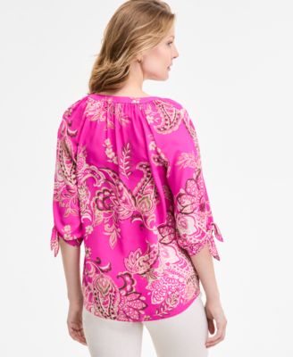 Women's Paisley-Print Tie-Sleeve Blouse