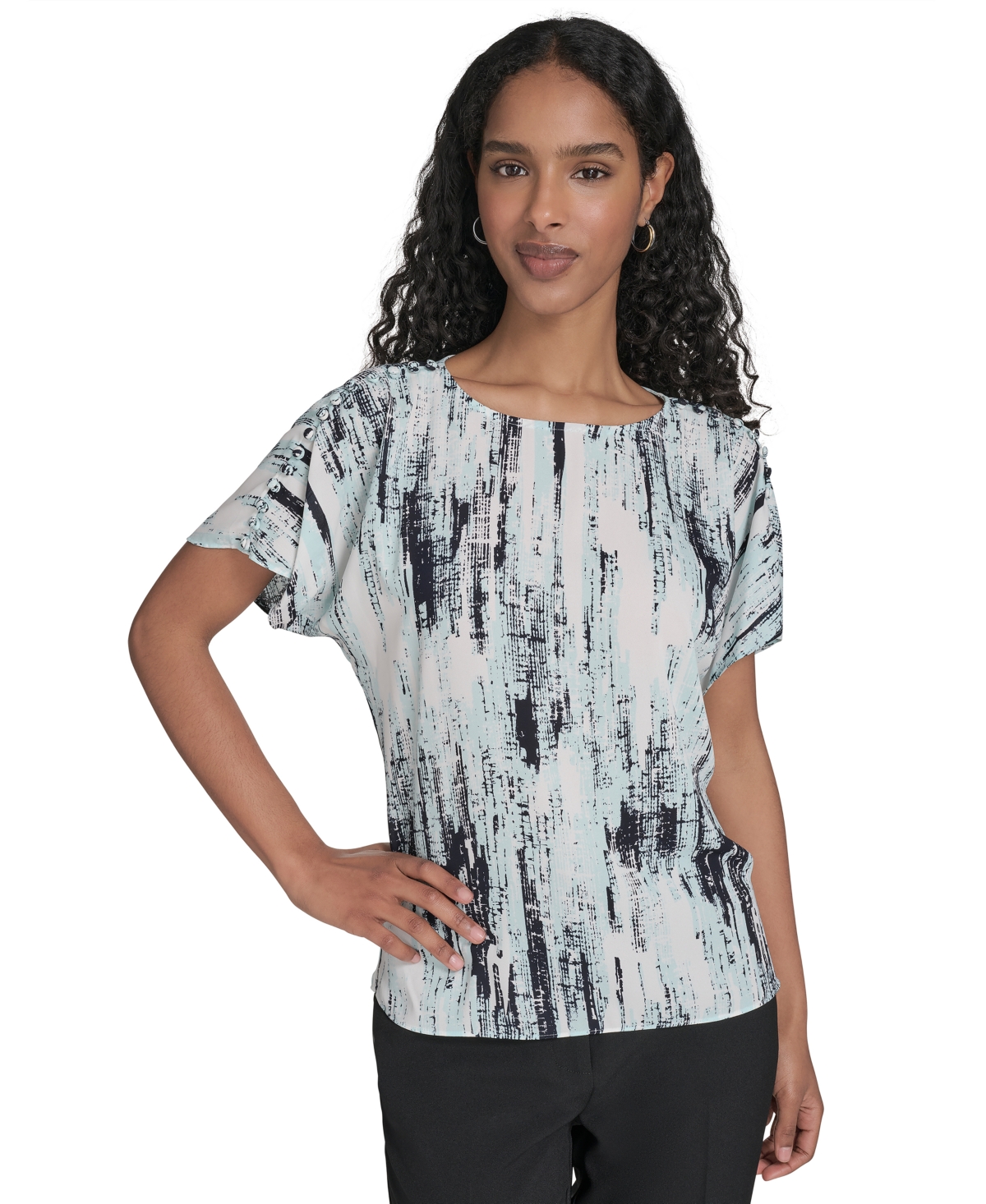 売れ筋商品|||カルバンクライン カットソー トップス レディース Women's Printed Button-Shoulder Blouse Positano Multi Calvin Klein Women's Printed Button-shoulder Blouse | ModeSens