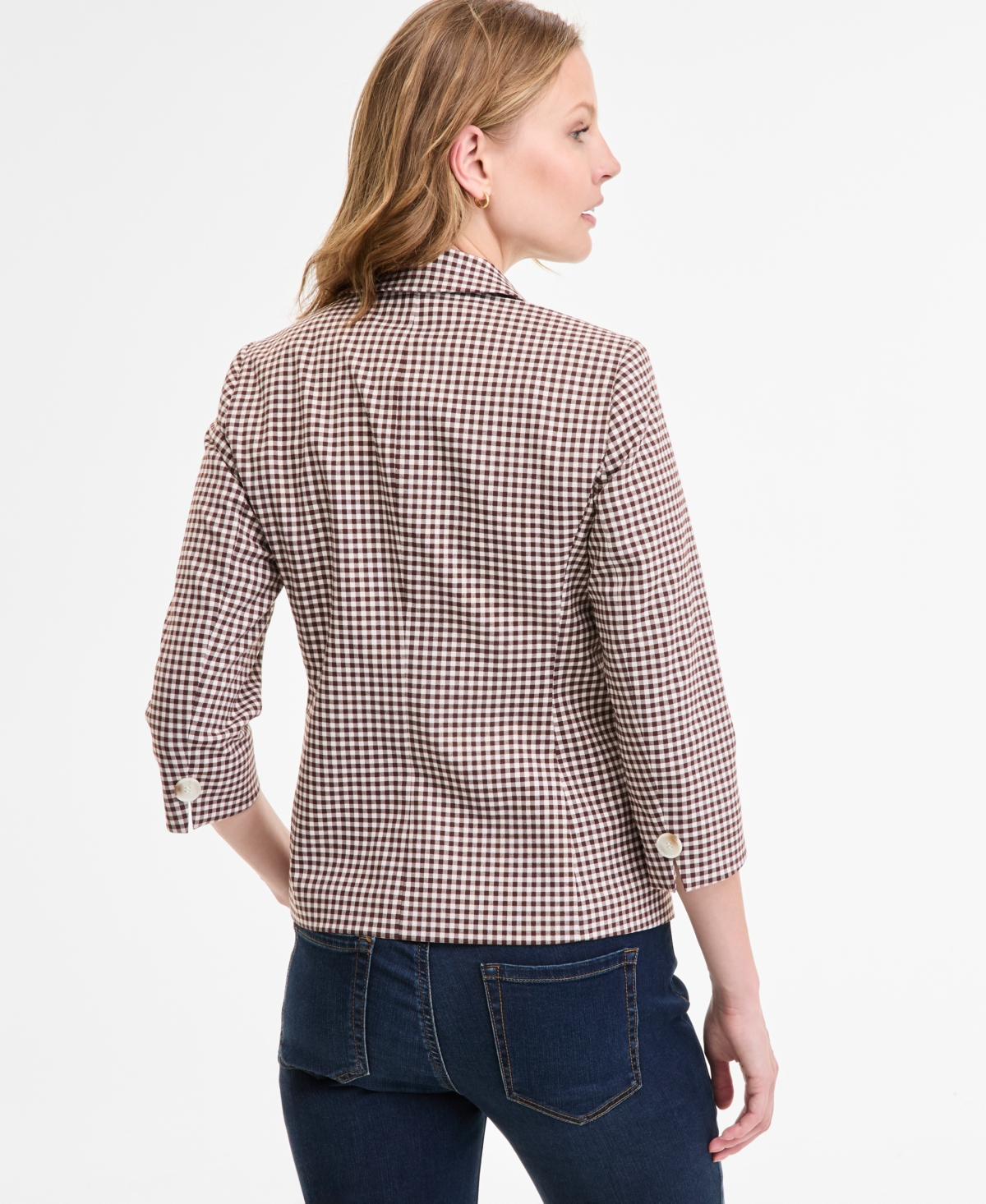 Jones New York Gingham Faux Double Breasted Jacket In Brown
