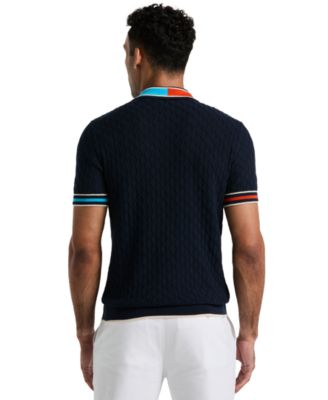 Оригинальный мужской приталенный хлопковый свитер-поло в рубчик с узором Pointelle от Penguin для мужчин