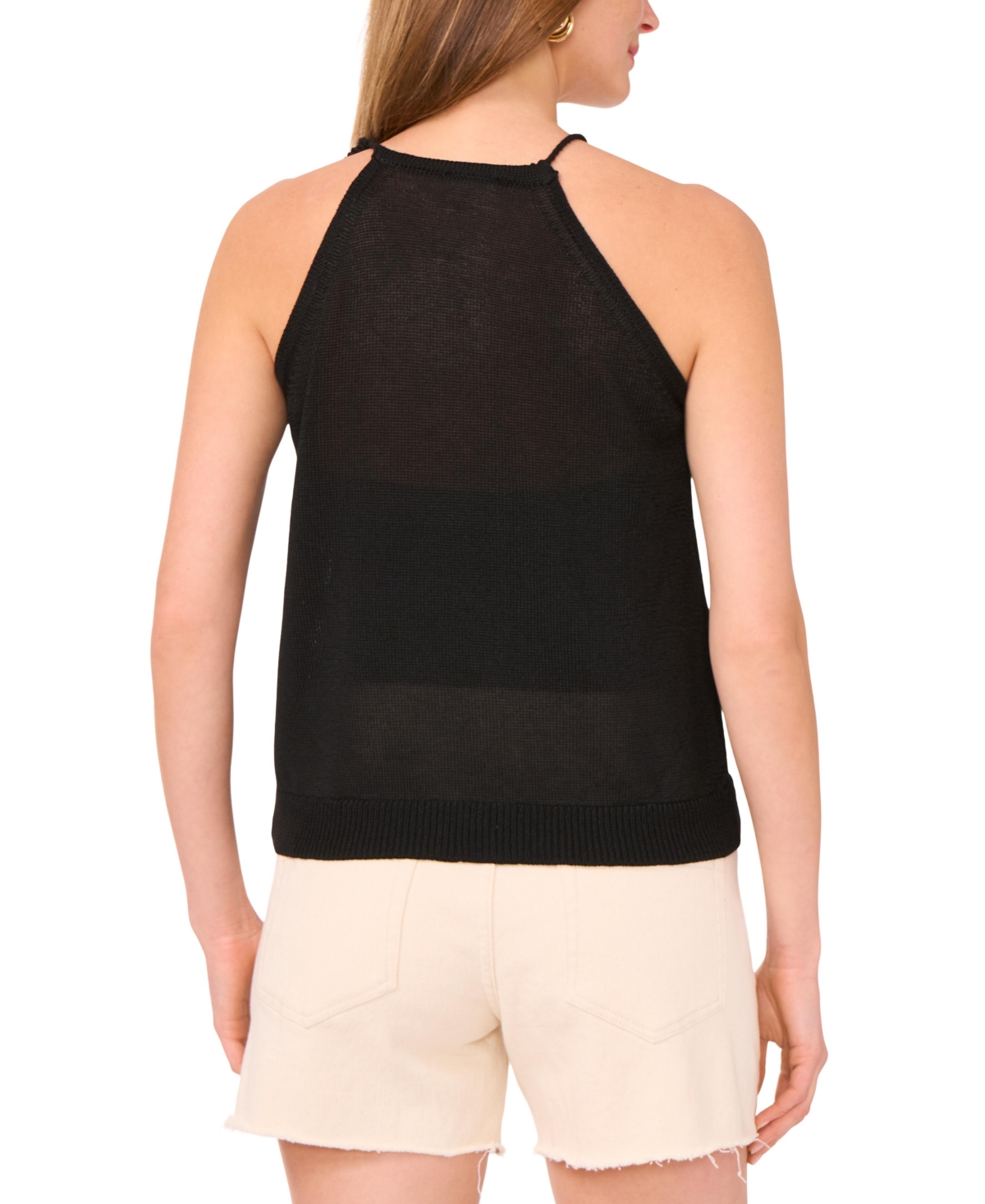 VINCE CAMUTO WOMEN'S SOLID-COLOR TIE-NECK KNIT HALTER TOP 