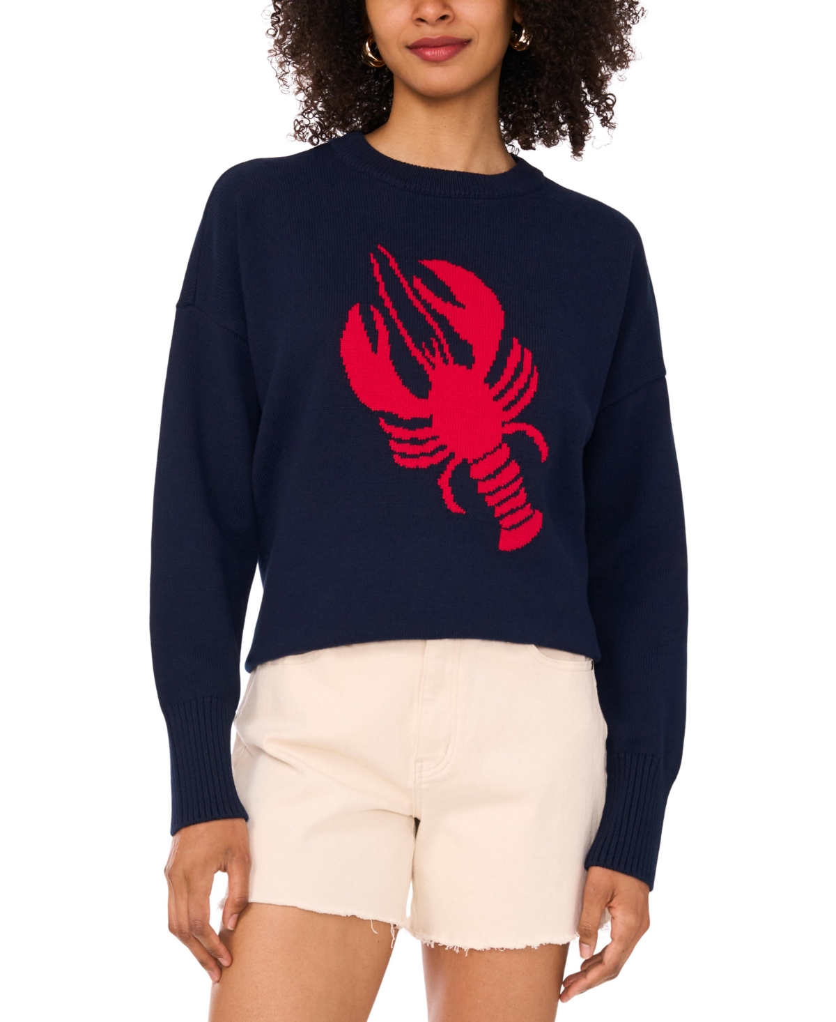 VINCE CAMUTO WOMEN'S COTTON LOBSTER CREWNECK SWEATER 