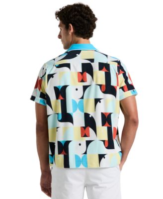 Оригинальная мужская махровая рубашка с коротким рукавом Penguin's Slim-Fit с воротником-стойкой