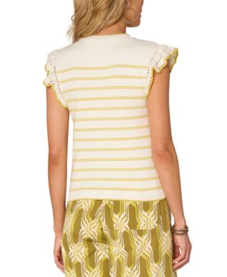 Women's Striped Crochet Flutter-Sleeve Sweater 