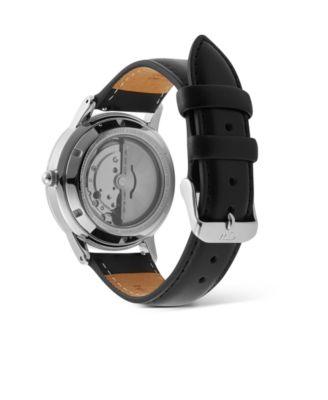 Men's Automatic Black Leather Watch, 40mm