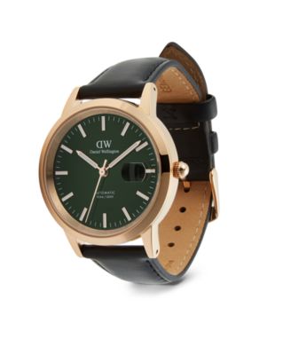 Men's Automatic Black Leather Watch, 40mm