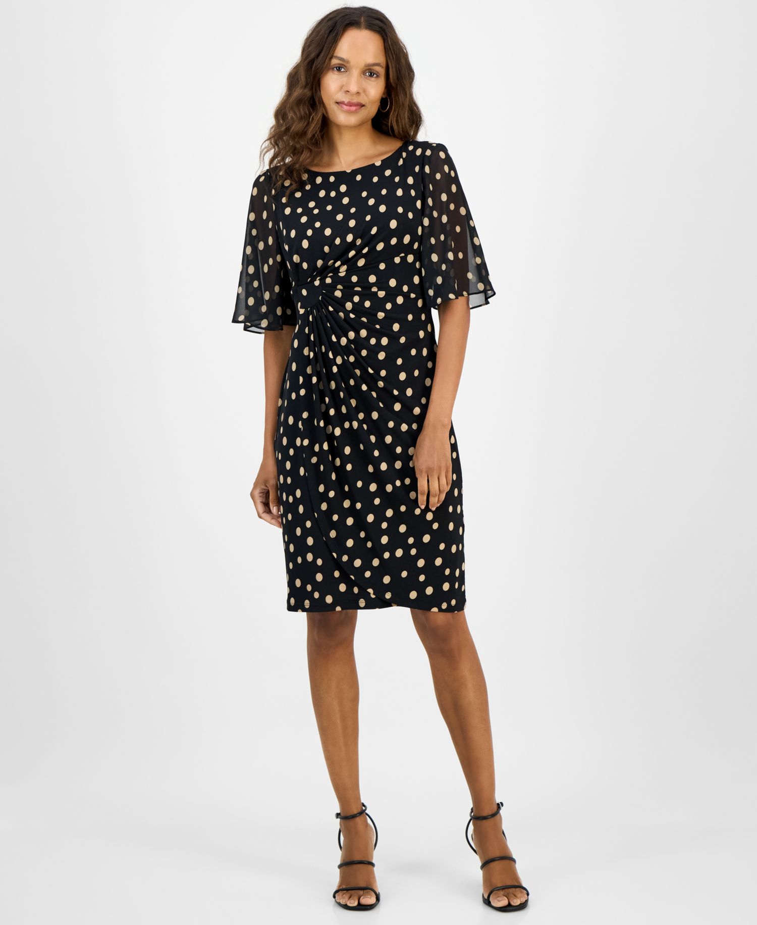 Petite Printed Side-Shirred Butterfly-Sleeve Dress