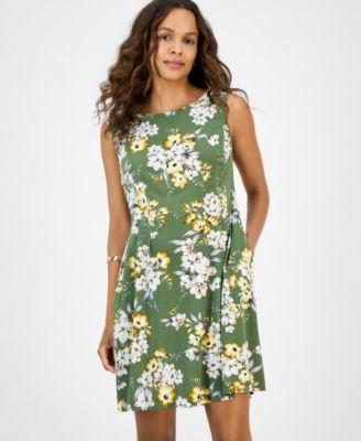 Petite Floral Pintuck Sleeveless Mini Dress