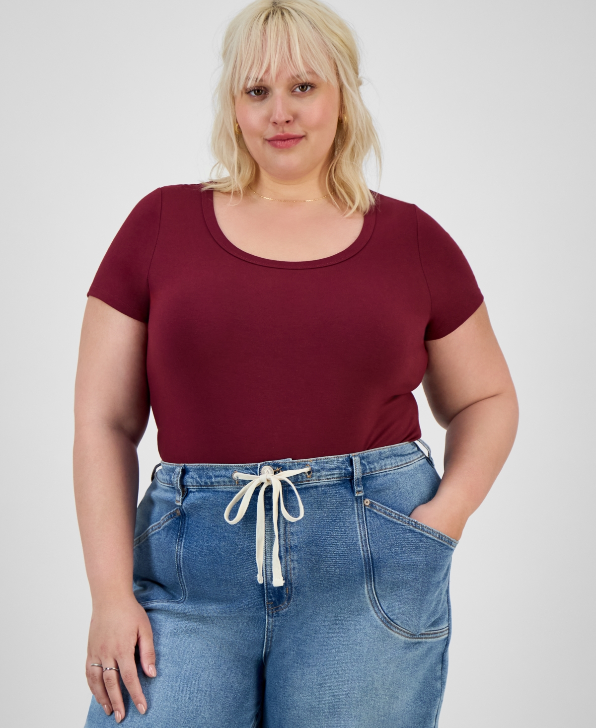 Hippie Rose Trendy Plus Scoop-neck T-shirt In Red