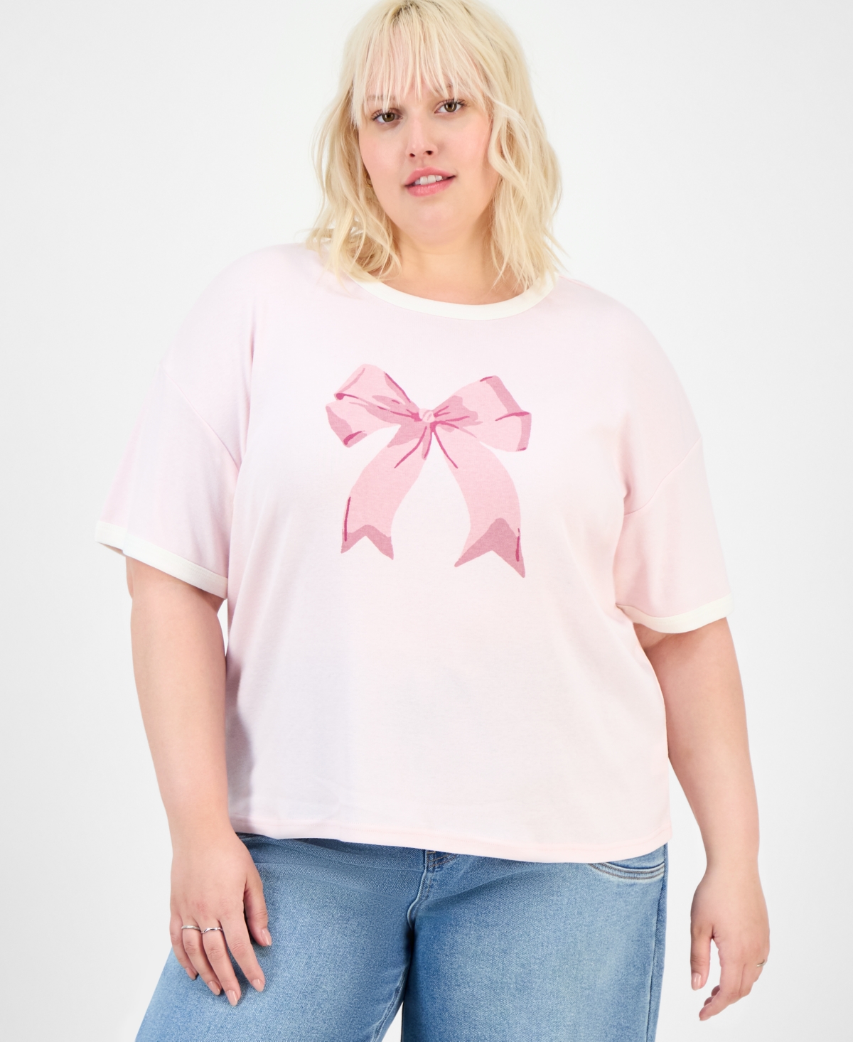 Trendy Plus Crewneck Bow T-Shirt - Pink Bow