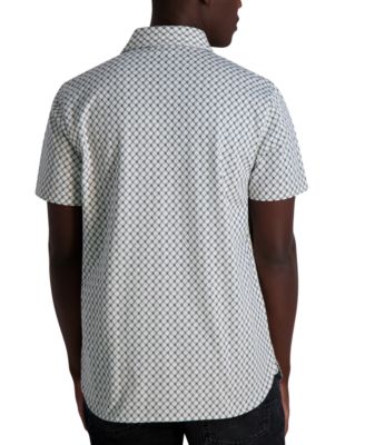 Мужская рубашка с коротким рукавом и гео-рисунком KARL LAGERFELD PARIS на пуговицах спереди