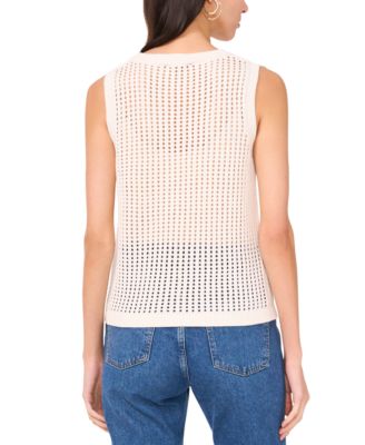 Women's Open-Knit Crochet Crewneck Sweater