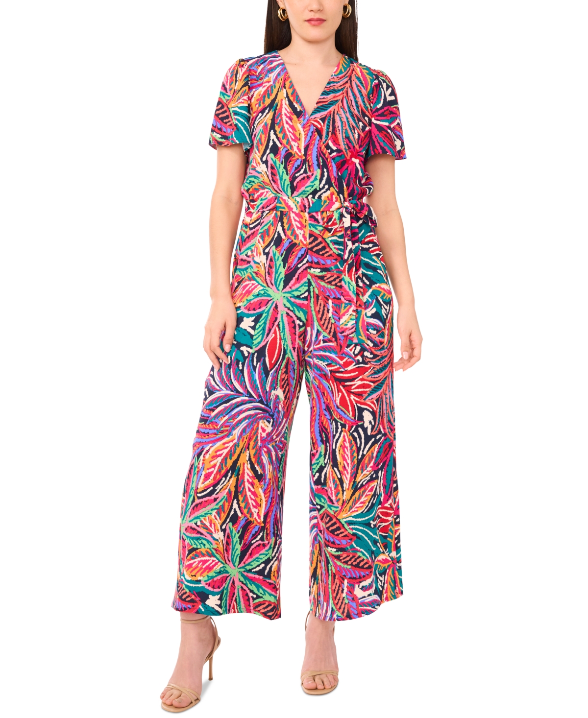 Women's Printed V-Neck Wide-Leg Jumpsuit - Multi