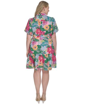 Платье с пышными рукавами и завязками на талии от Джессики Ховард размера плюс с принтом