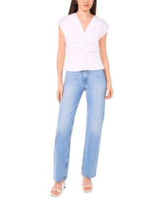 Women's V-neck Twist-Front Short Sleeve Top