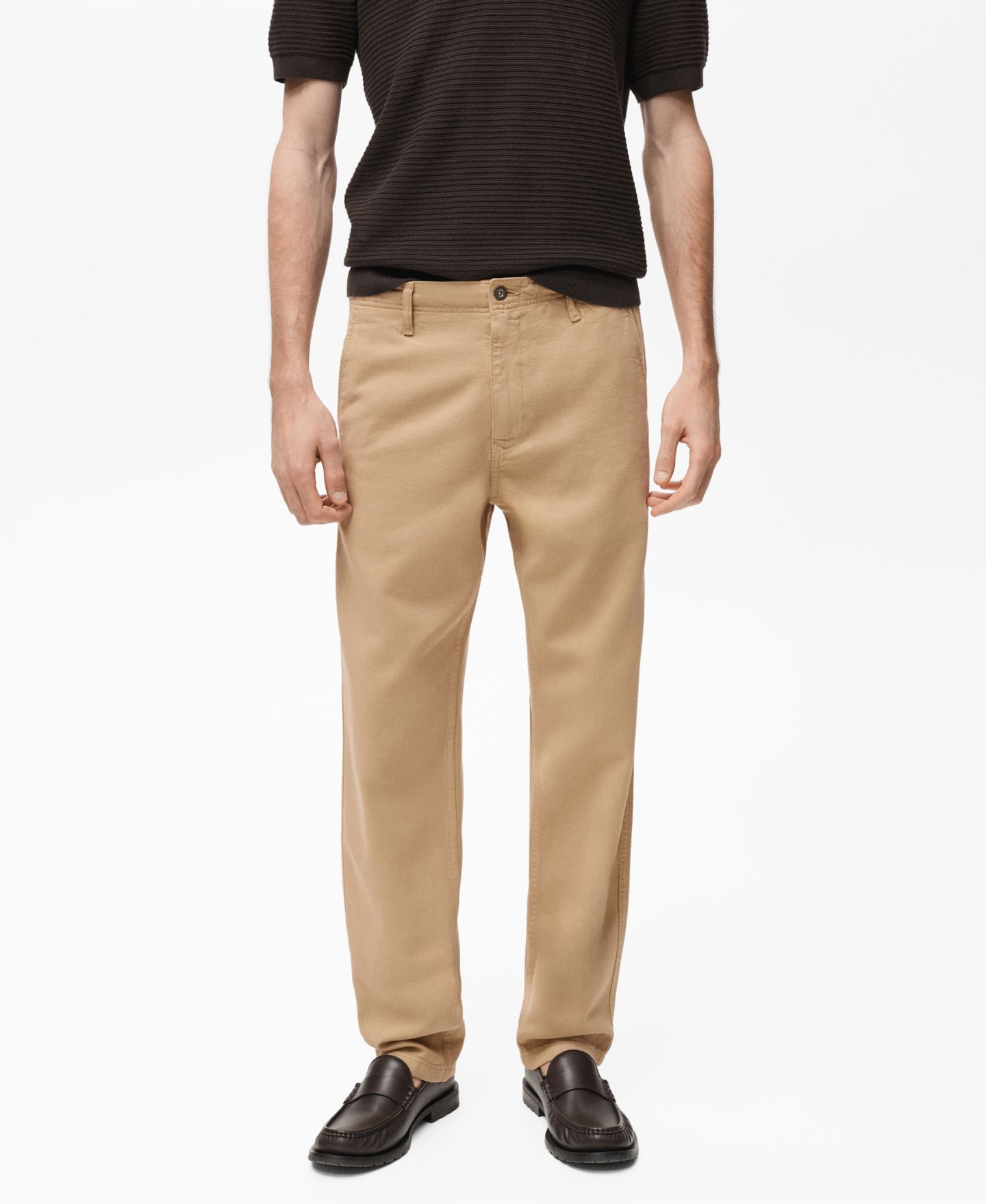 Мужские джинсы MANGO Lyocell Regular-Fit, цвет: Бежевый — фото 1