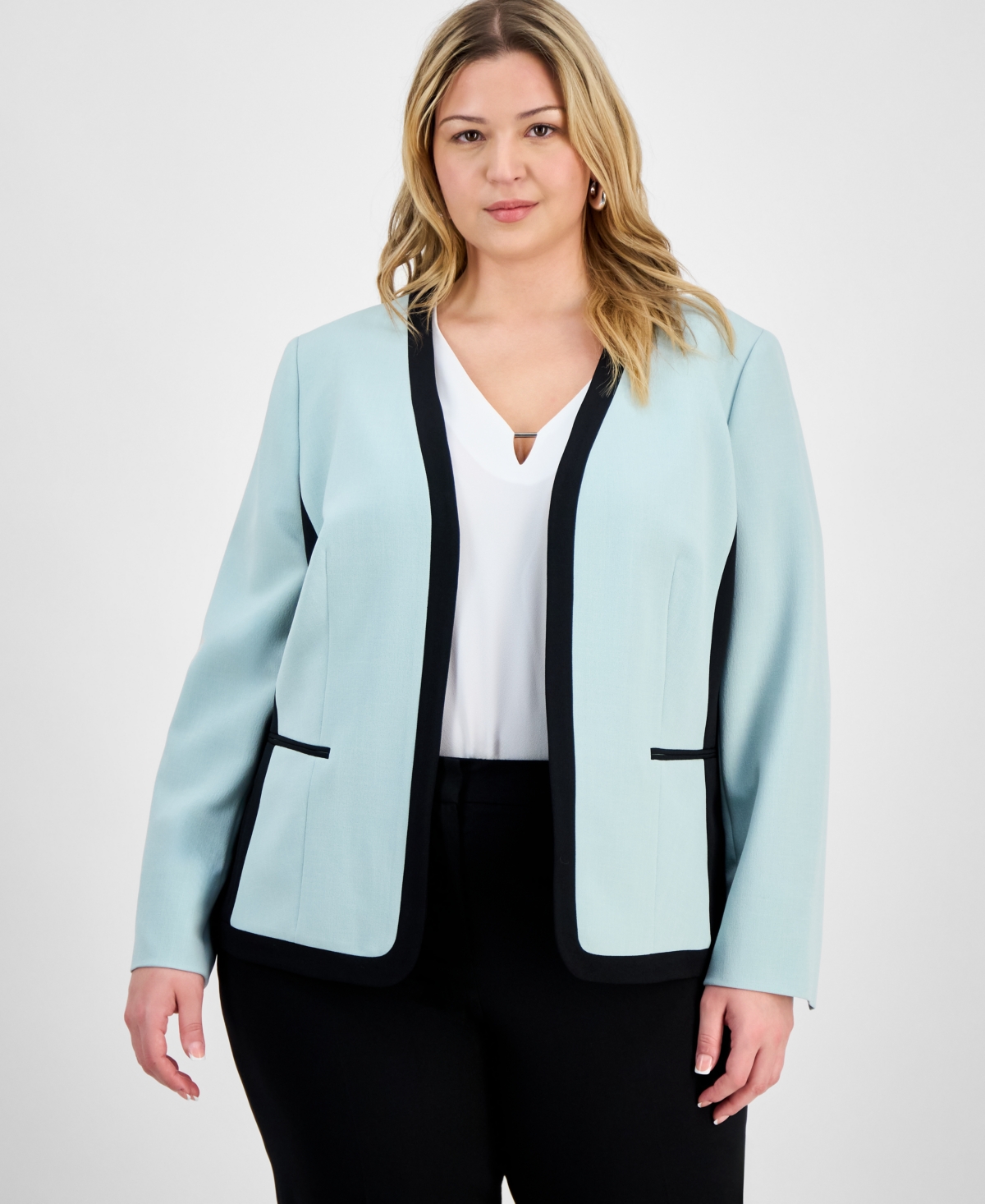 Plus Size Open-Front Jacket - Sea Glass Black