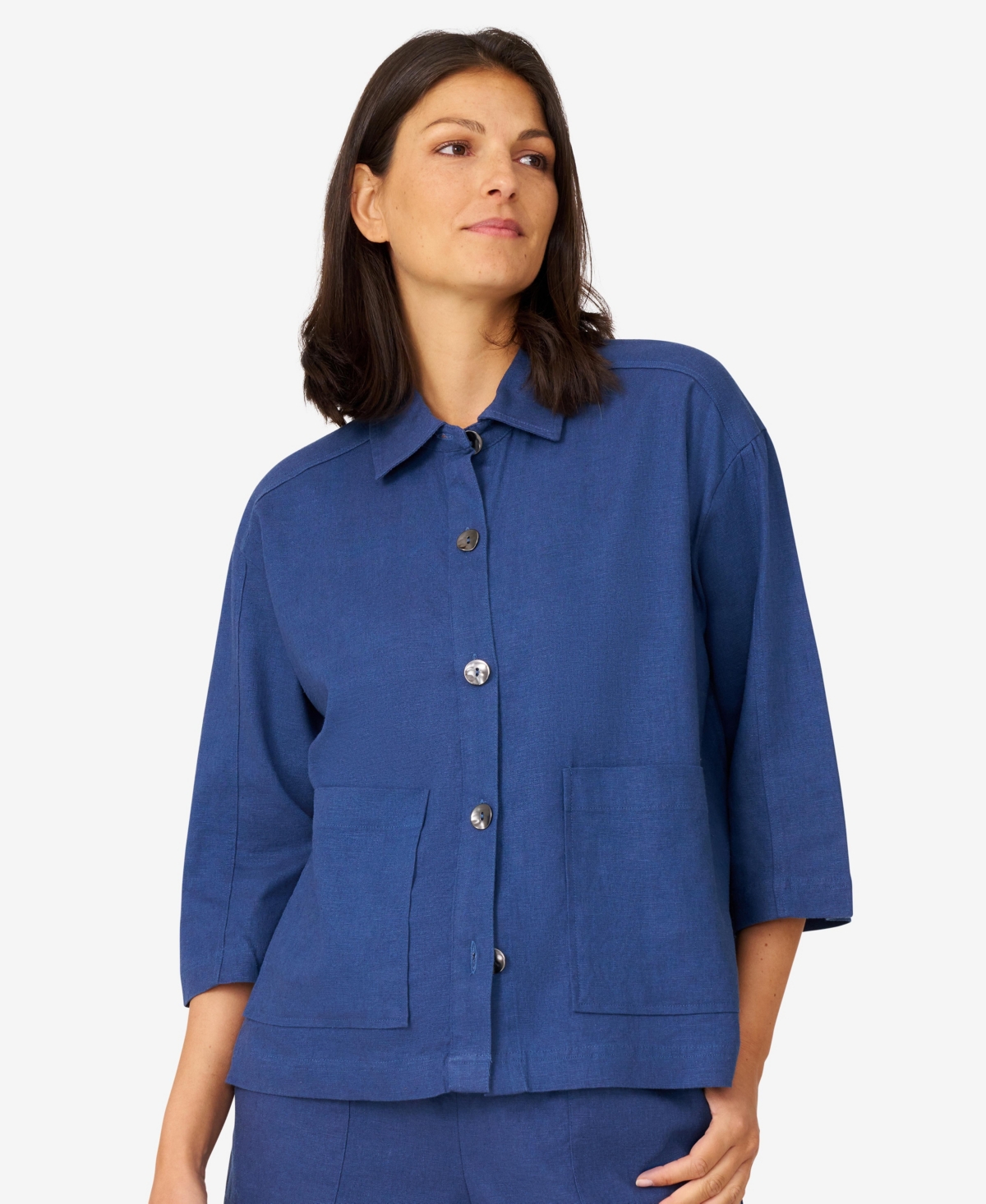 Women's Patch Pocket Linen Blend Jacket - Sargasso sea
