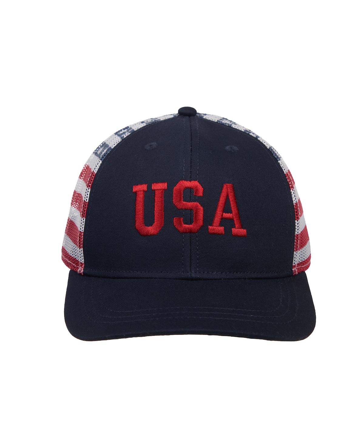 Men's 4th of July American Flag Usa Blue Trucker Hat - American flag usa