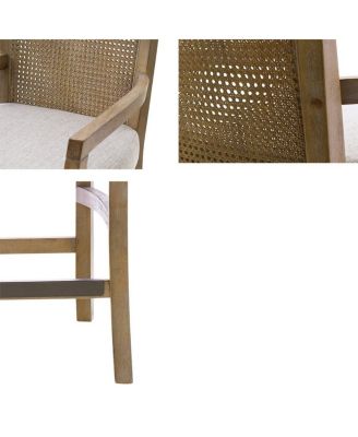 Bar Stool with Solid Wood Frame, Upholstered Seat and Cane Back for Kitchen Island or Dining Room-The Pop Home