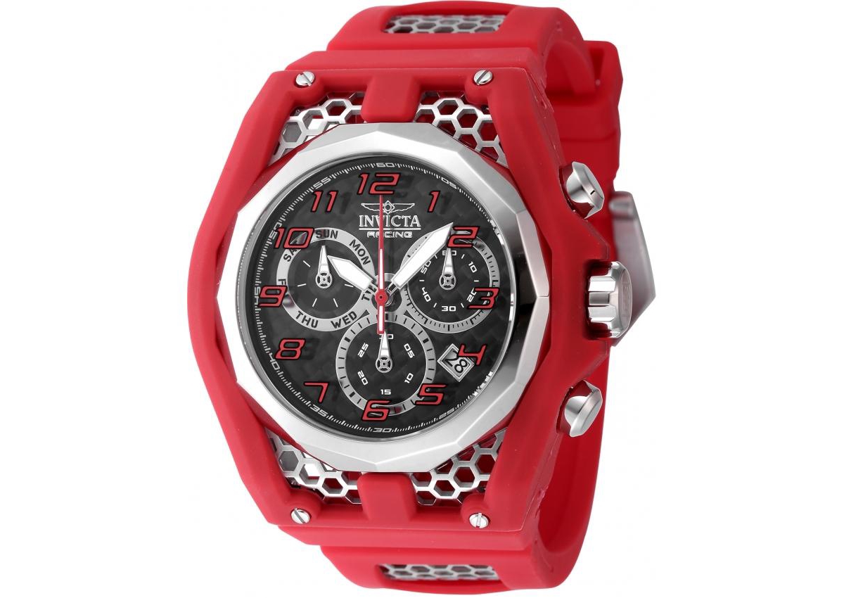 Men's 47208 Invicta Racing Quartz Chronograph Black, Silver Dial Watch - Red