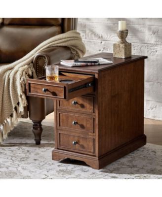 1 PC Solid Wood Traditional Mattew End Table with Storage and Built-In Outlets End Table